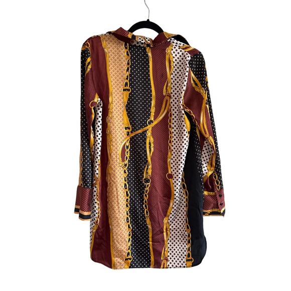 ZARA TRF Chain Print Satin Shirt Dress M Baroque Scarf Blouse 90s Vibes - Picture 4 of 5